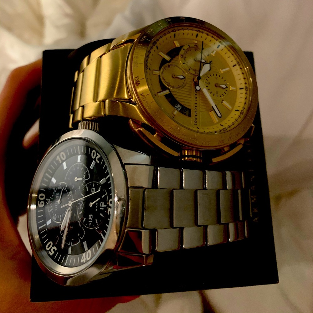 Armani exchange gold and silver Guess men watches